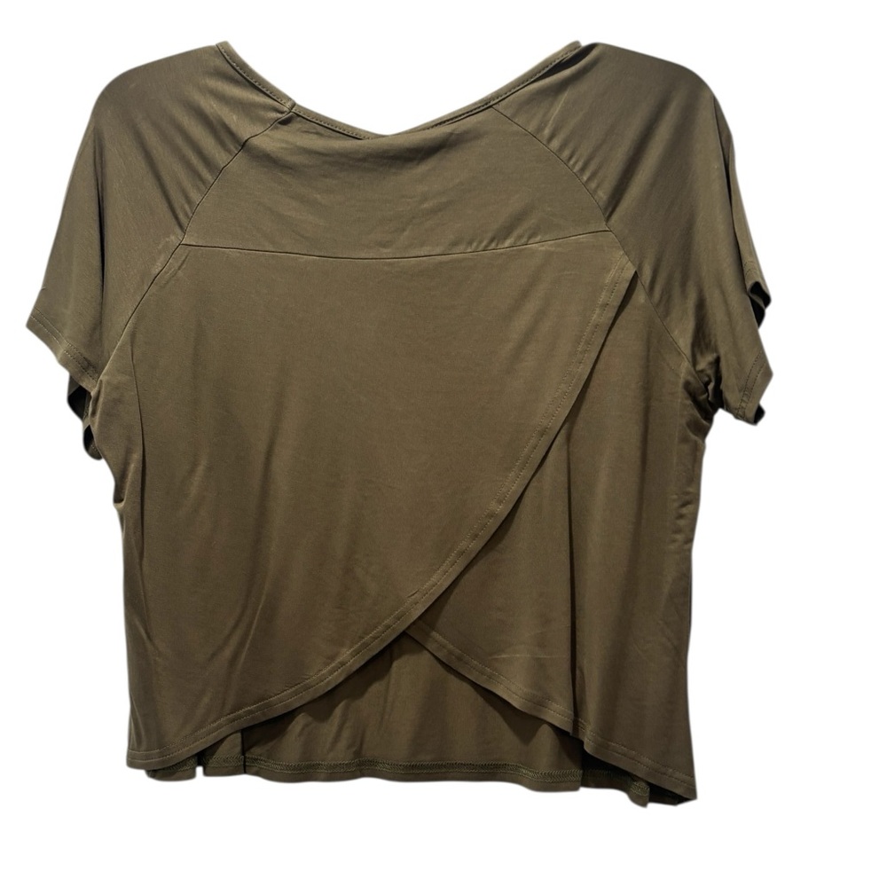 NWT Women’s Olive Green Layered Crossover Short Sleeve Crop Top